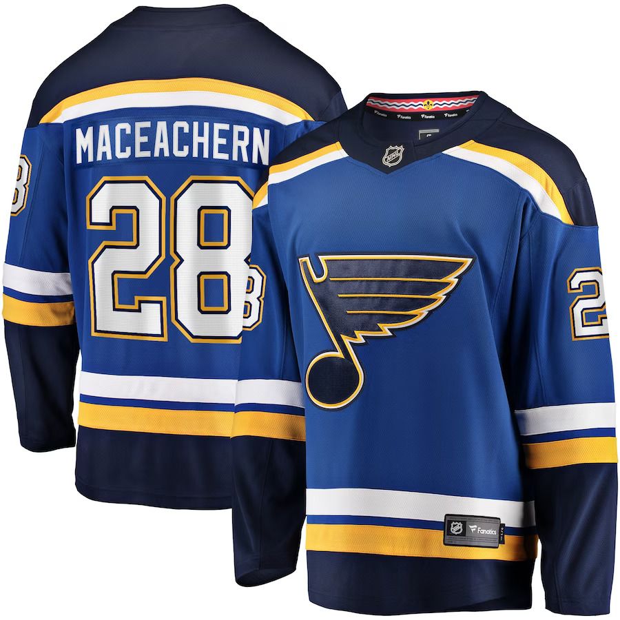 Men St. Louis Blues #28 Mackenzie MacEachern Fanatics Branded Blue Home Breakaway Player NHL Jersey